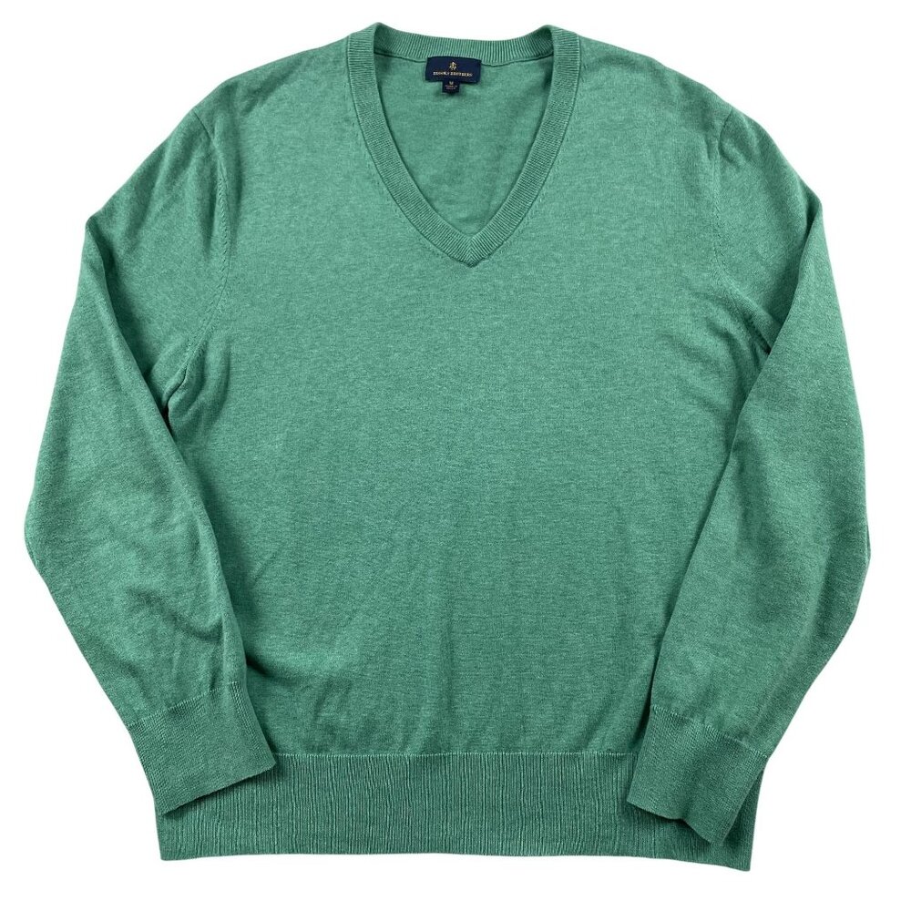 Brooks‎ Brothers Sweater Mens Medium Teal Combed Cotton VNeck Pullover